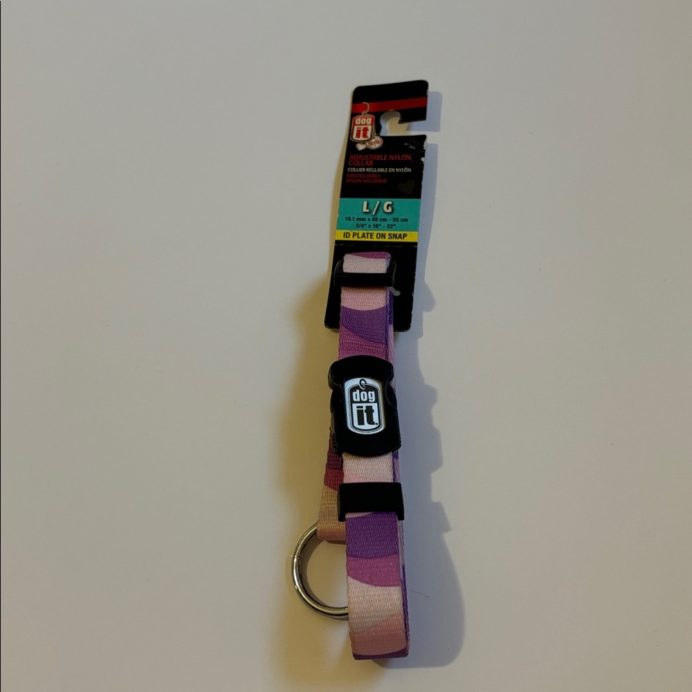 Pink & Purple Adjustable Nylon Dog Collar - L/G